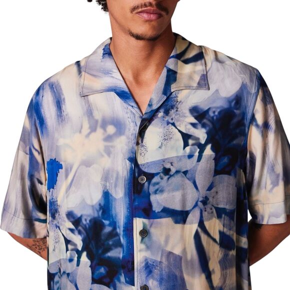 Paul Smith Men's Oversized Blue Painted Photograph Viscose Shirt Large - Picture 1 of 11